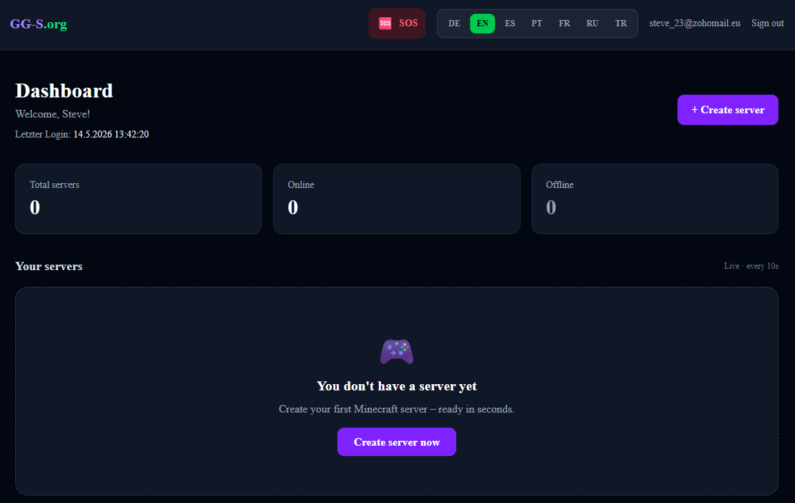 Interface de configuração do servidor